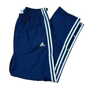 Vintage Blue and White Adidas Y2K button snap off track pant sweatpants‎ Large